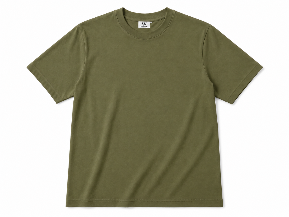 Erkek Tam Oversize Kalıp Kalın Dokulu %100 Organik Pamuk Bisiklet Ribana Yakalı Haki T-Shirt