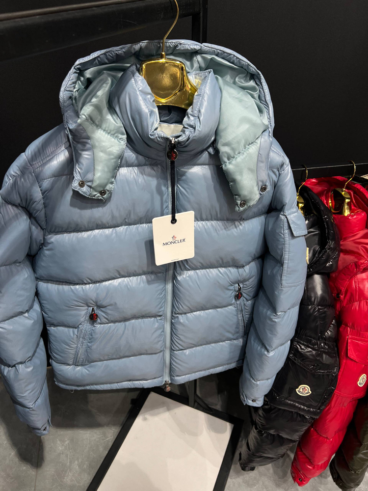 Moncler maya kapüşonlu mont mavi