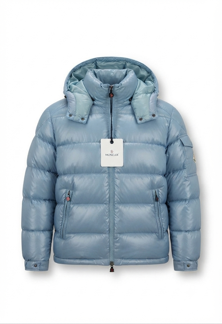 Moncler maya kapüşonlu mont mavi