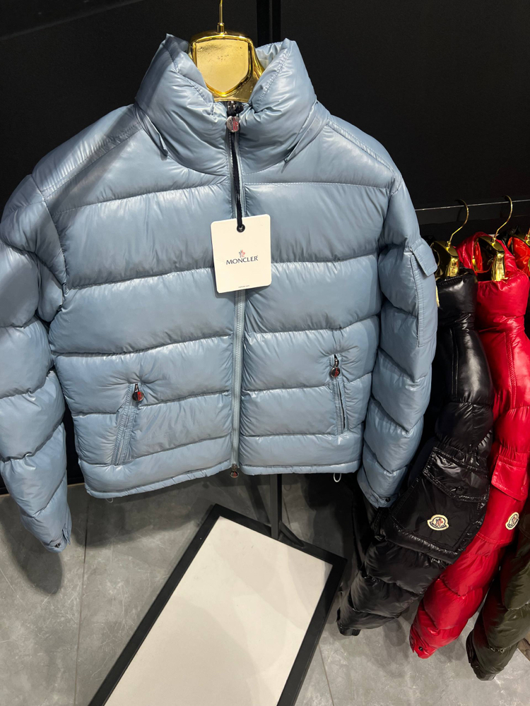 Moncler maya kapüşonlu mont mavi
