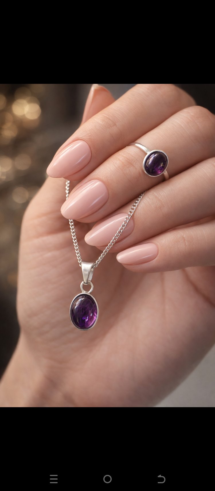 Hand made, ametist taşlı gümüş set