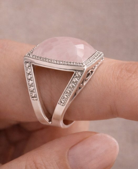 925 ayar gümüş,pembe kuvars taşlı yüzük