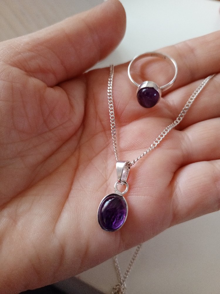 Hand made, ametist taşlı gümüş set