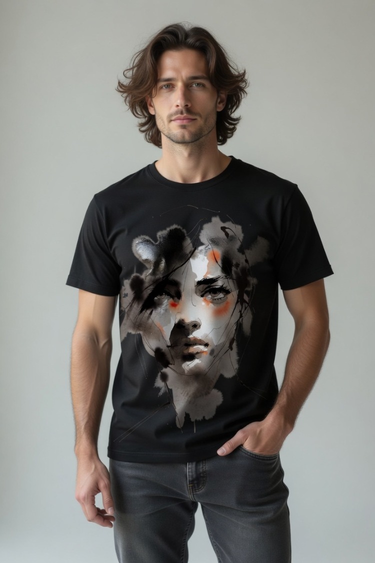Oversize Tişört - "Ethernal Portrait" Sulu Boya Özel Tasarım - %100 Pamuk