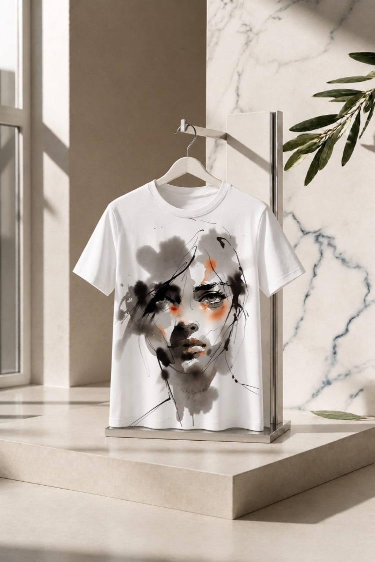 Oversize Tişört - "Ethernal Portrait" Sulu Boya Özel Tasarım - %100 Pamuk