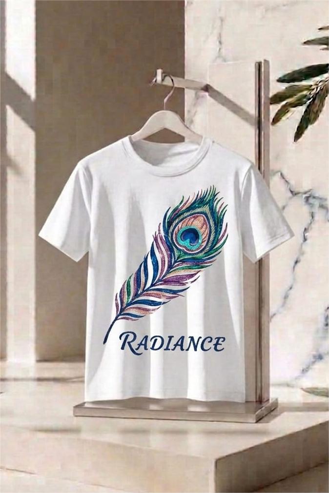 Oversize Tişört - "Radience" Tavus Kuşu Tasarım - %100 Pamuk