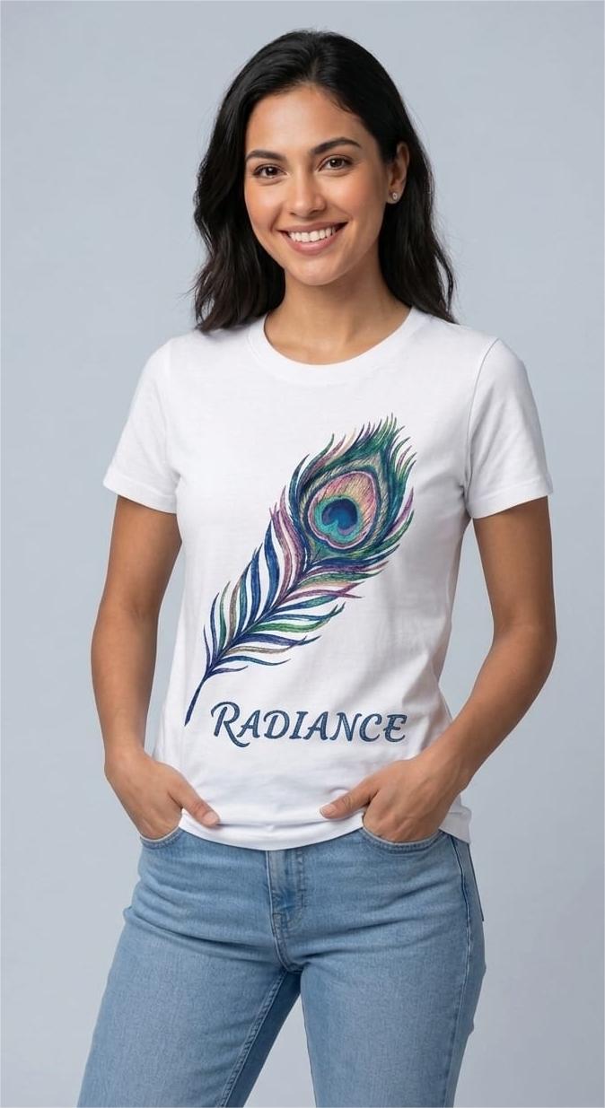 Oversize Tişört - "Radience" Tavus Kuşu Tasarım - %100 Pamuk