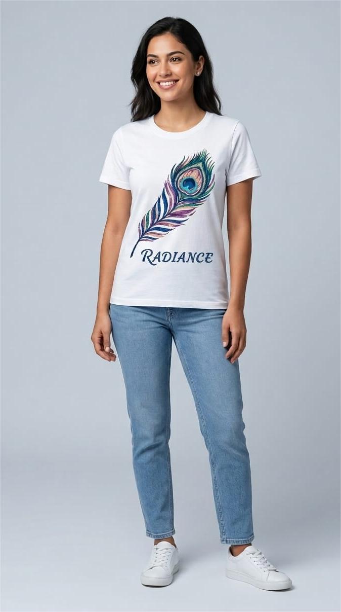 Oversize Tişört - "Radience" Tavus Kuşu Tasarım - %100 Pamuk