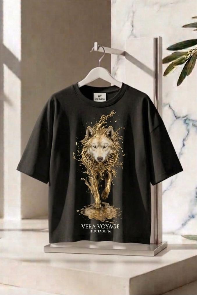 Oversize Tişört -Türk Mitolojisi Kurt Figürlü  Unisex  - %100 Pamuk