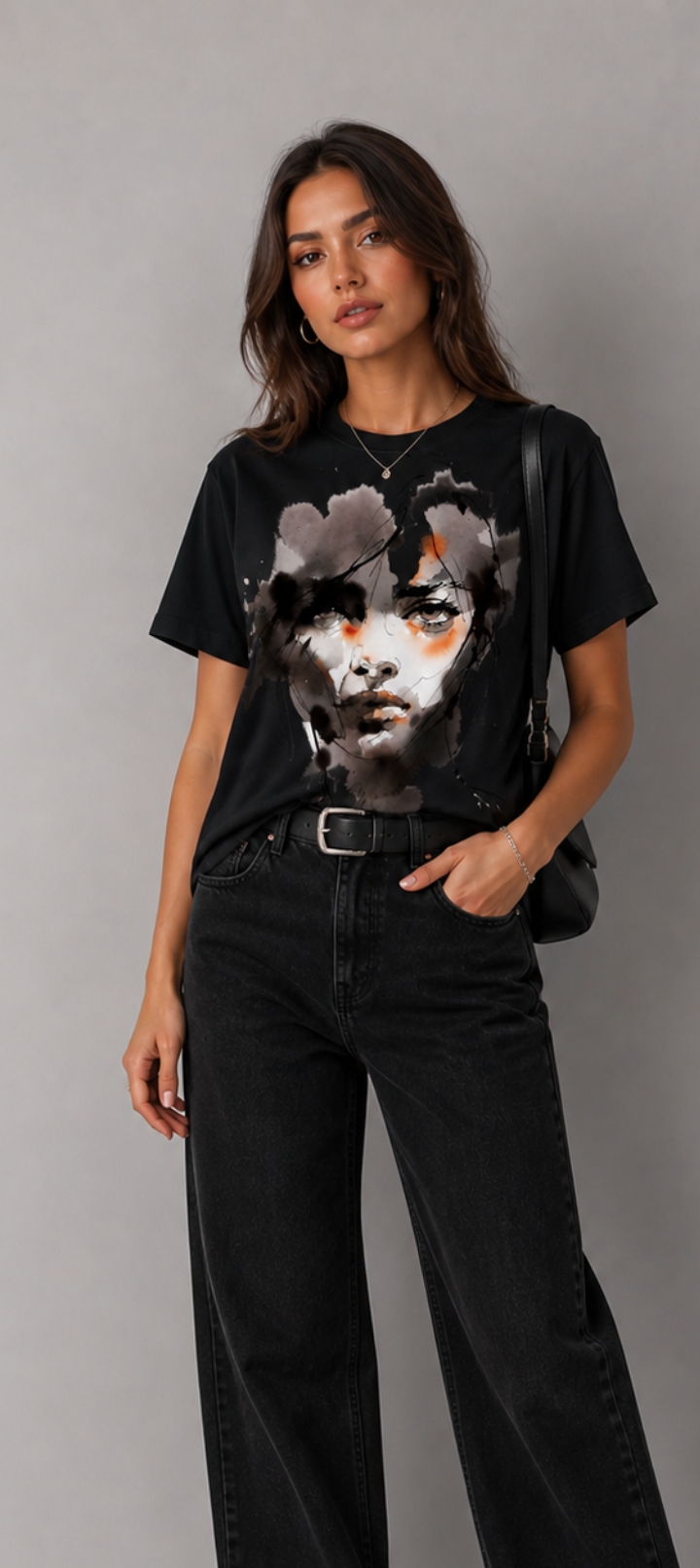 Oversize Tişört - "Ethernal Portrait" Sulu Boya Özel Tasarım - %100 Pamuk