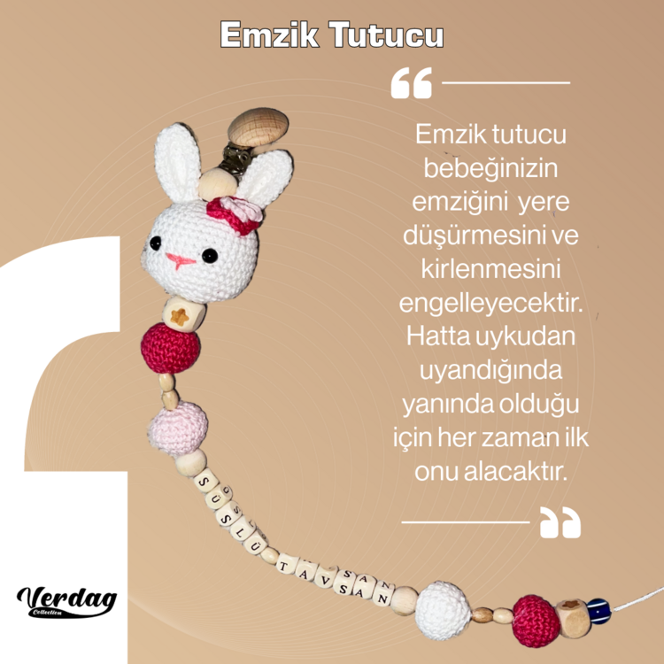 Uzun Kulak Süslü Tavşan Uyku Arkadaşı Emzik Seti