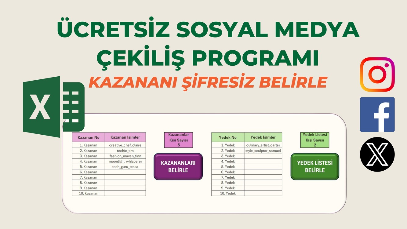 EXCEL'DE INSTAGRAM ÇEKİLİŞ PROGRAMI