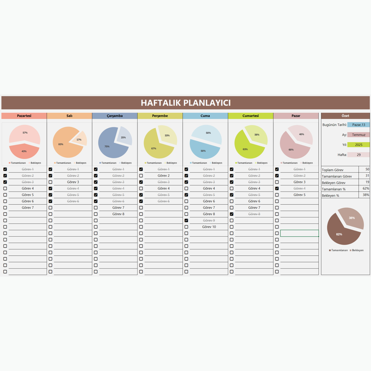 Excel'de Haftalık Planlayıcı Şablonu