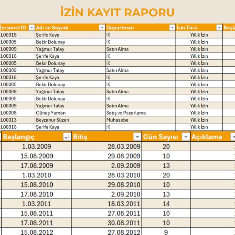 Excel'de Personel İzin Takip Programı