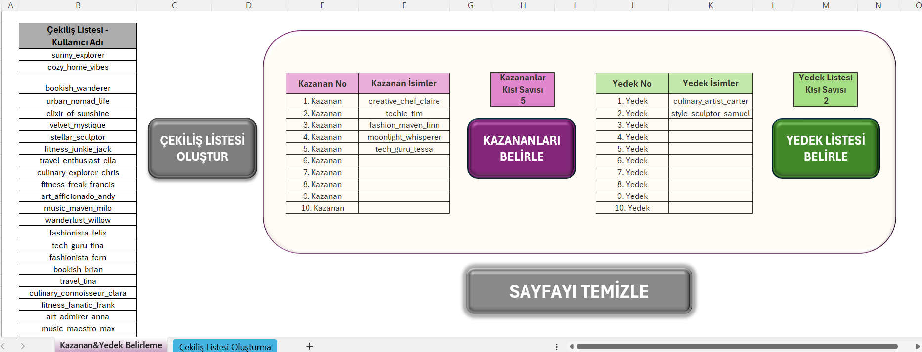 EXCEL'DE INSTAGRAM ÇEKİLİŞ PROGRAMI