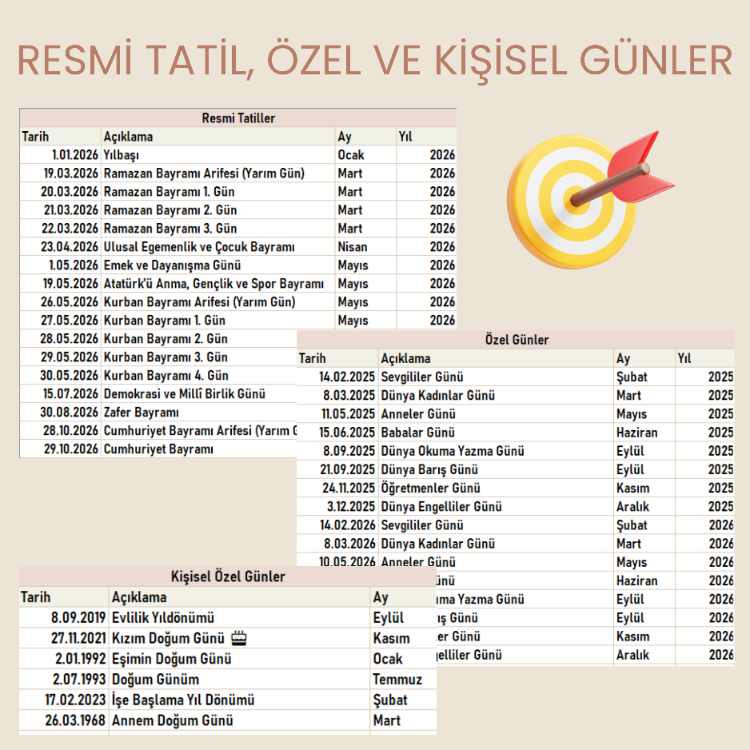 Excel'de Dinamik Takvim&Ajanda