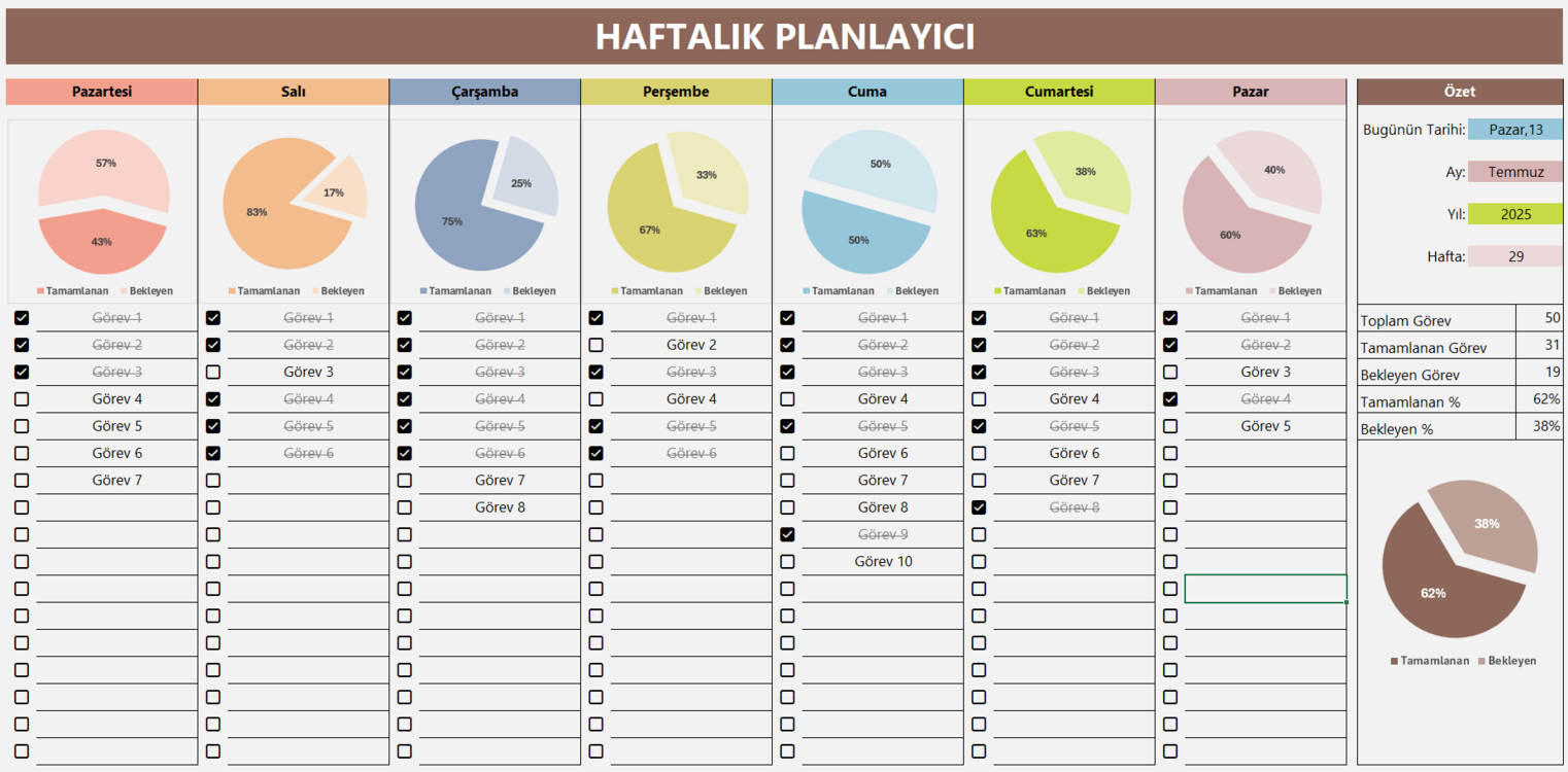 Excel'de Haftalık Planlayıcı Şablonu