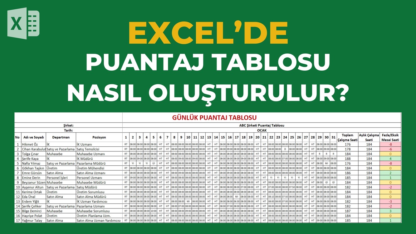 Excel'de Puantaj Tablosu Formatı