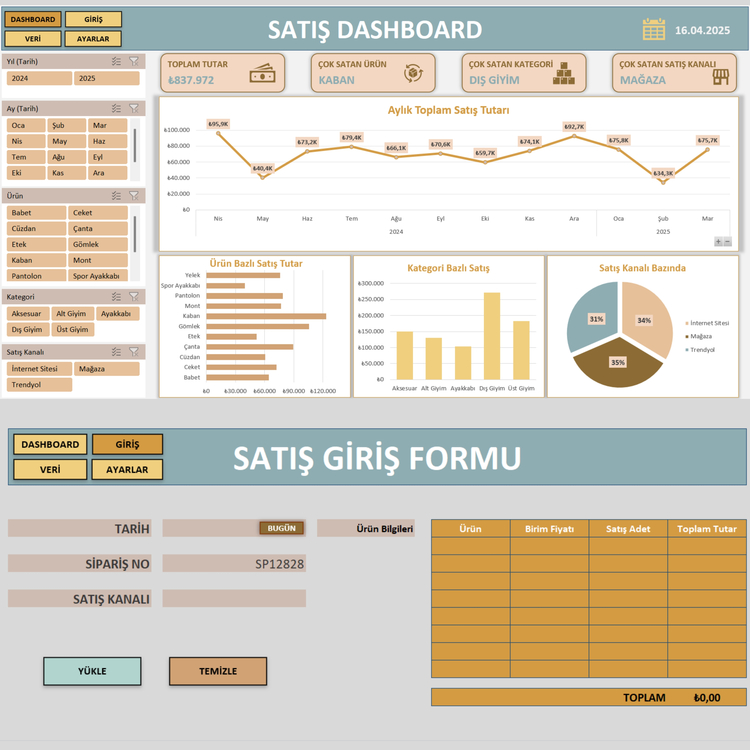 EXCEL'DE SATIŞ DASHBOARD ŞABLONU