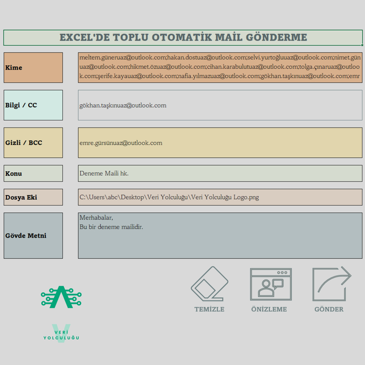 Excel'de Toplu ve Kişiye Özel Mail Gönderme Şablonu