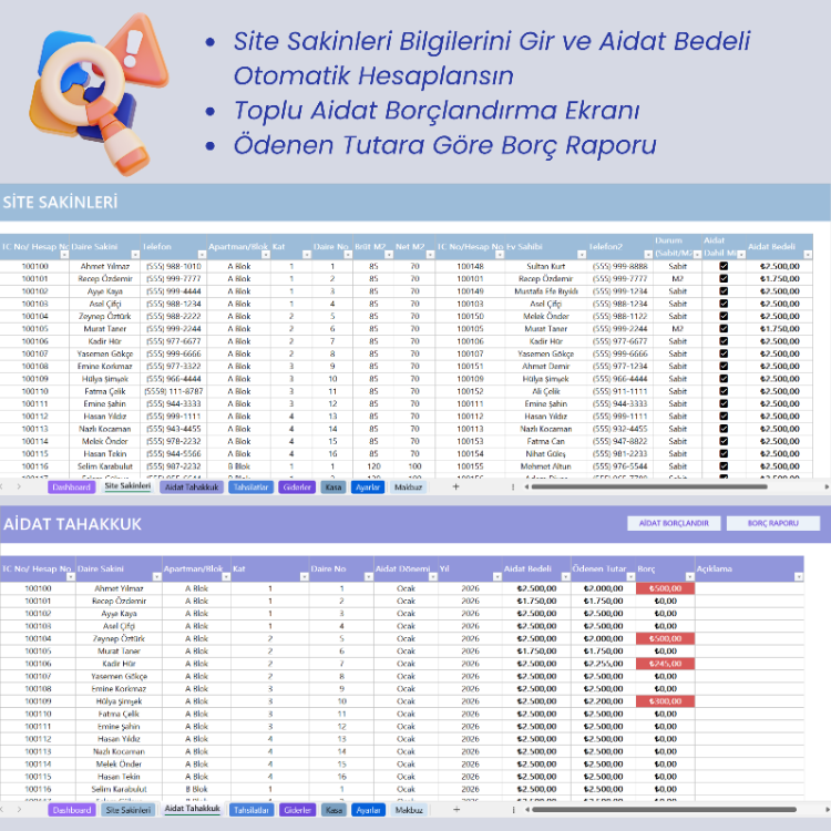 Excel Site/Apartman Aidat Yönetim Programı