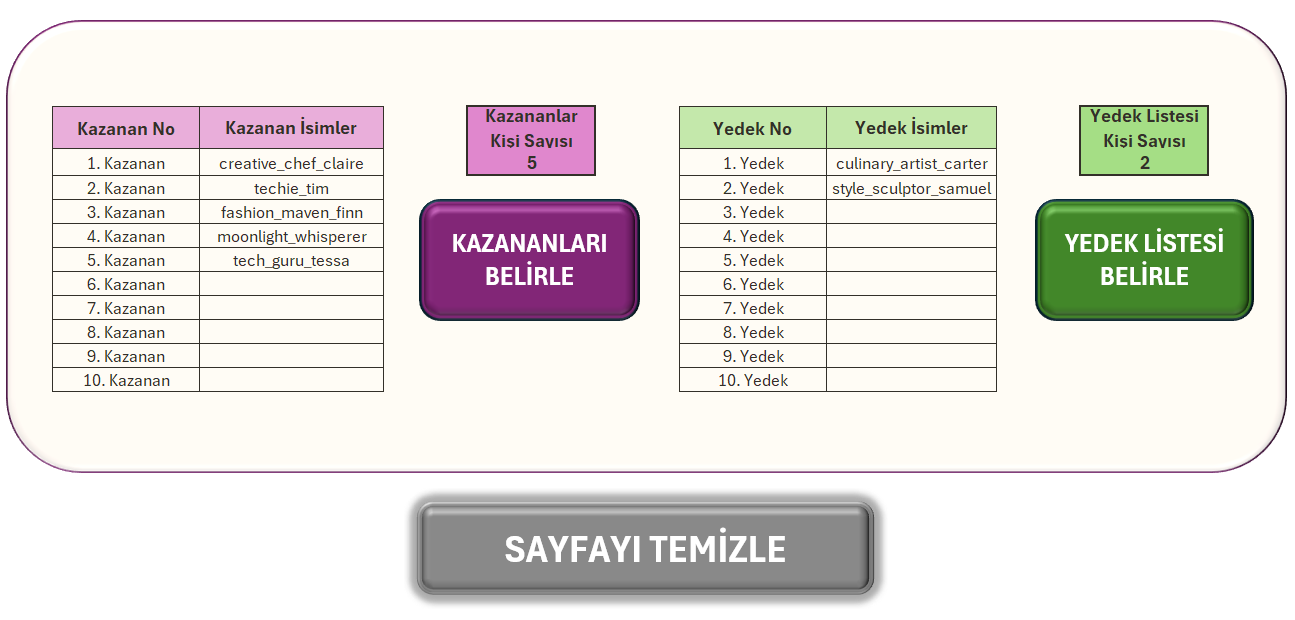 EXCEL'DE INSTAGRAM ÇEKİLİŞ PROGRAMI