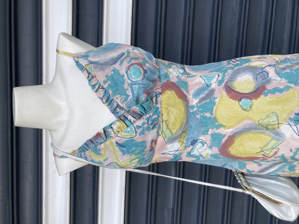 Vintage İpek Soyut Desen Elbise