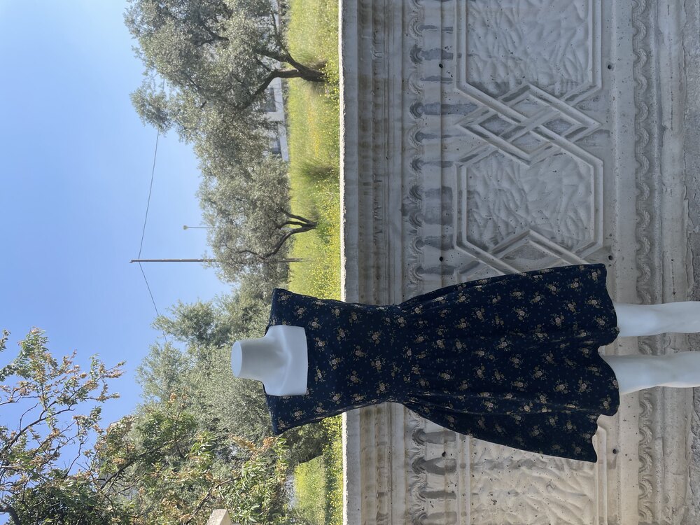 Vintage Floral Midi Elbise - S/M