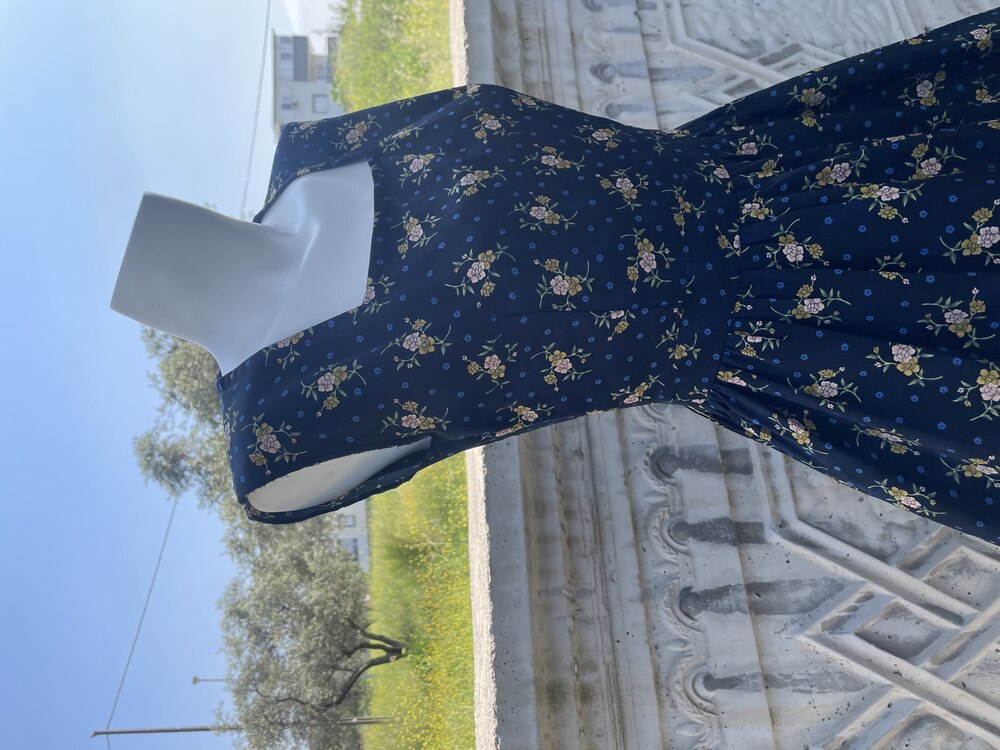 Vintage Floral Midi Elbise - S/M