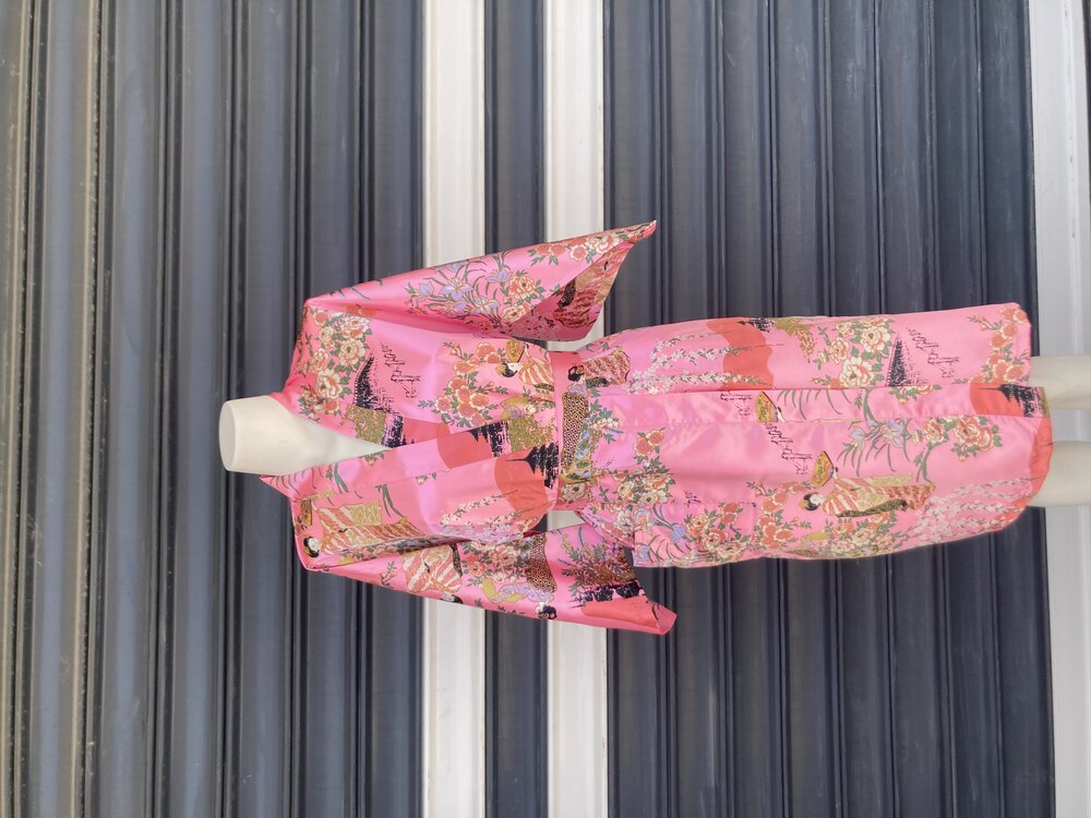 Beli Kuşaklı Pembe Saten Kimono