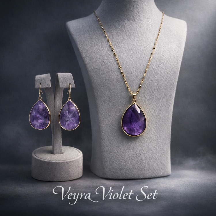 Veyra Violet  Ametist Doğal Taşlı Set 