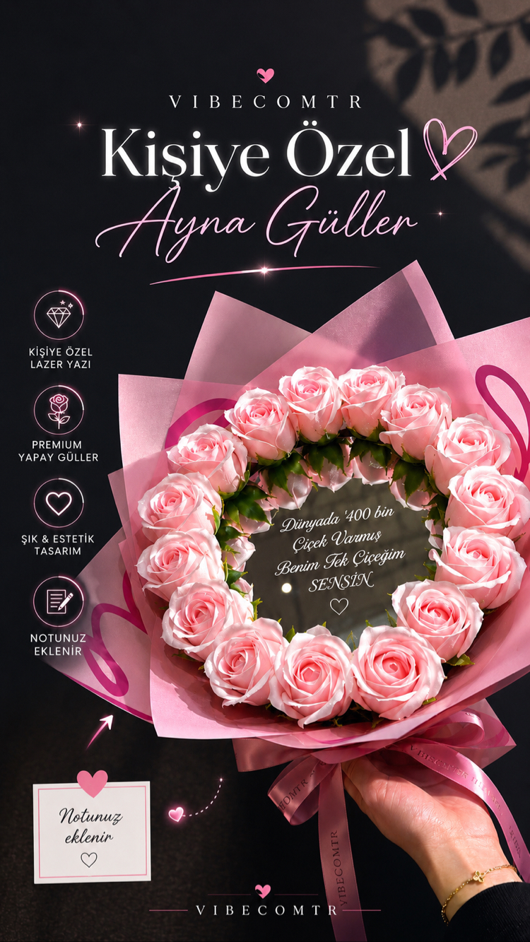 Pembe Aynalı gül premium buket