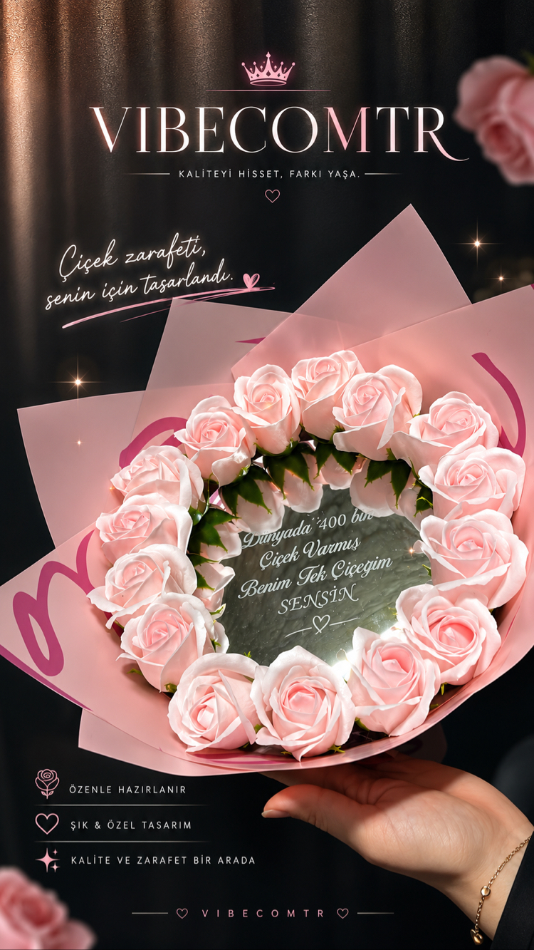 Pembe Aynalı gül premium buket