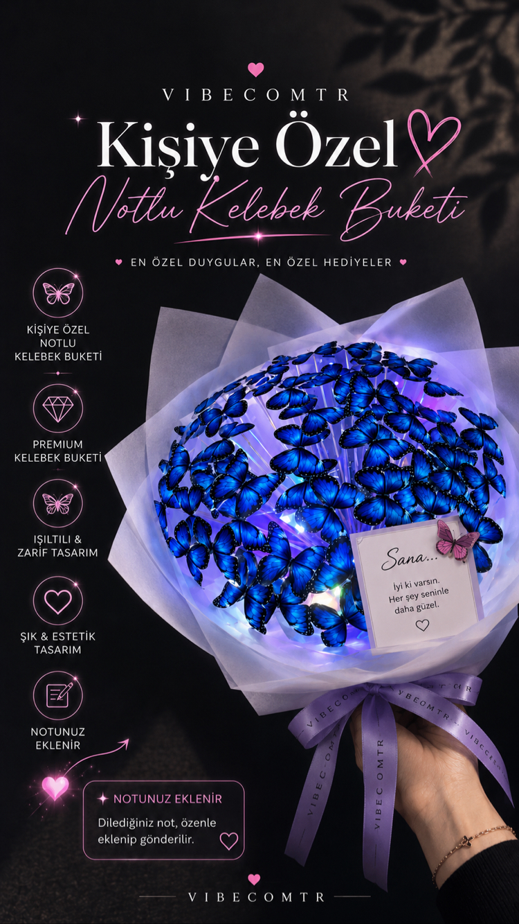 Mavi kelebek buketi premium