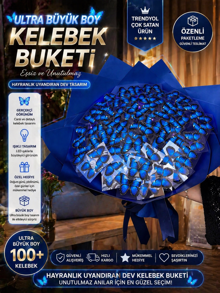 Premium Büyük Boy Kelebek Buketi