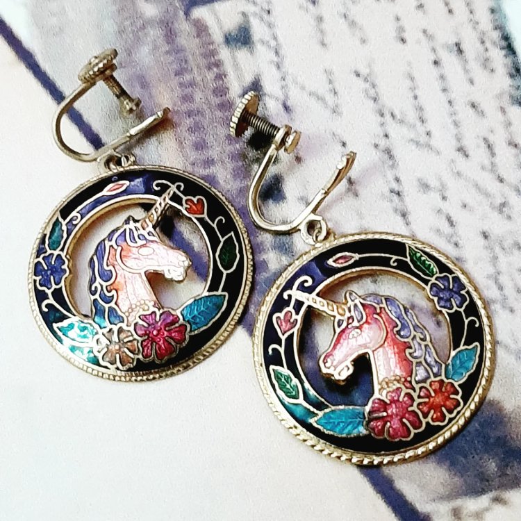 Cloisonne Unicorn Küpe