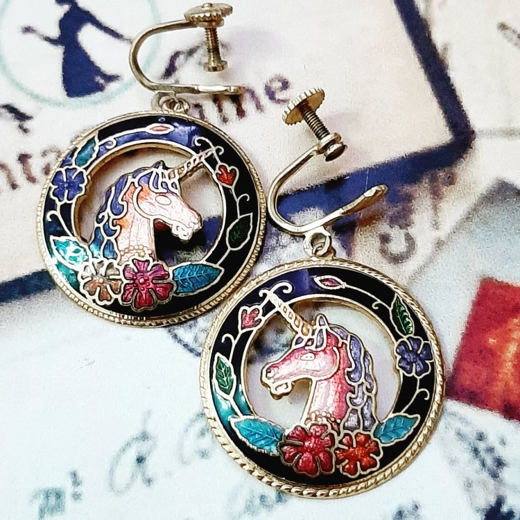 Cloisonne Unicorn Küpe