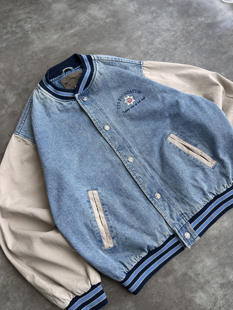 Vintage Denim Varsity Kolej Jacket (L)