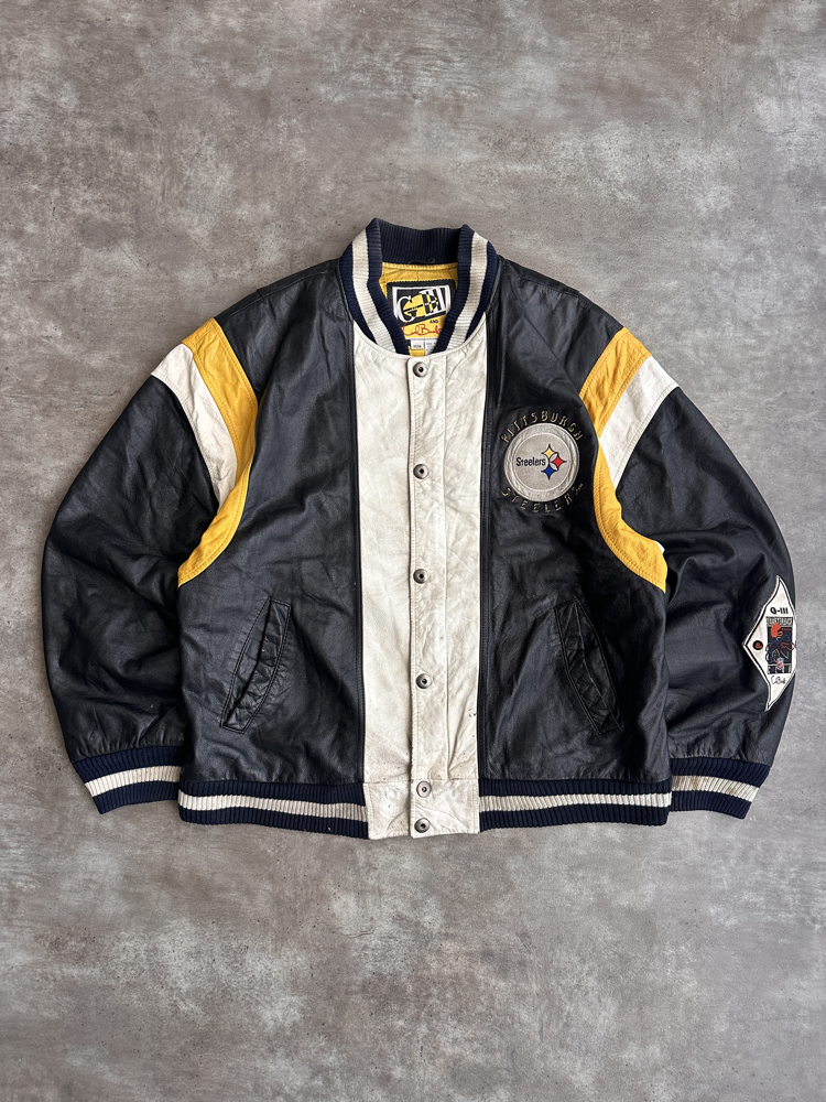 90s G-III Steelers Deri Kolej Ceket (XL)