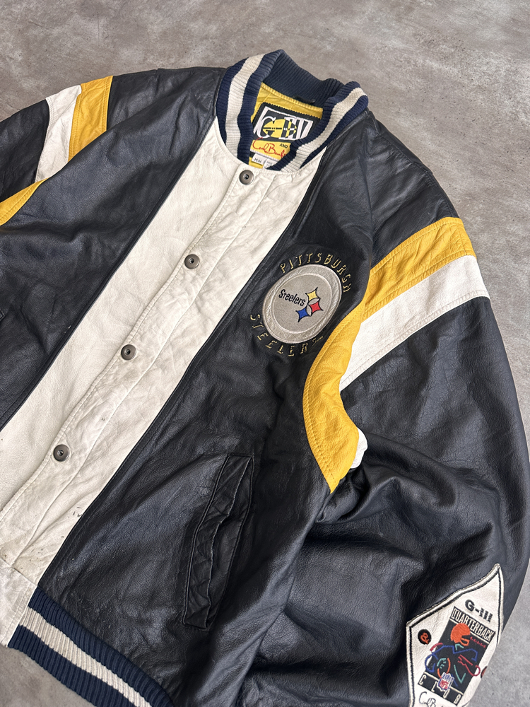 90s G-III Steelers Deri Kolej Ceket (XL)