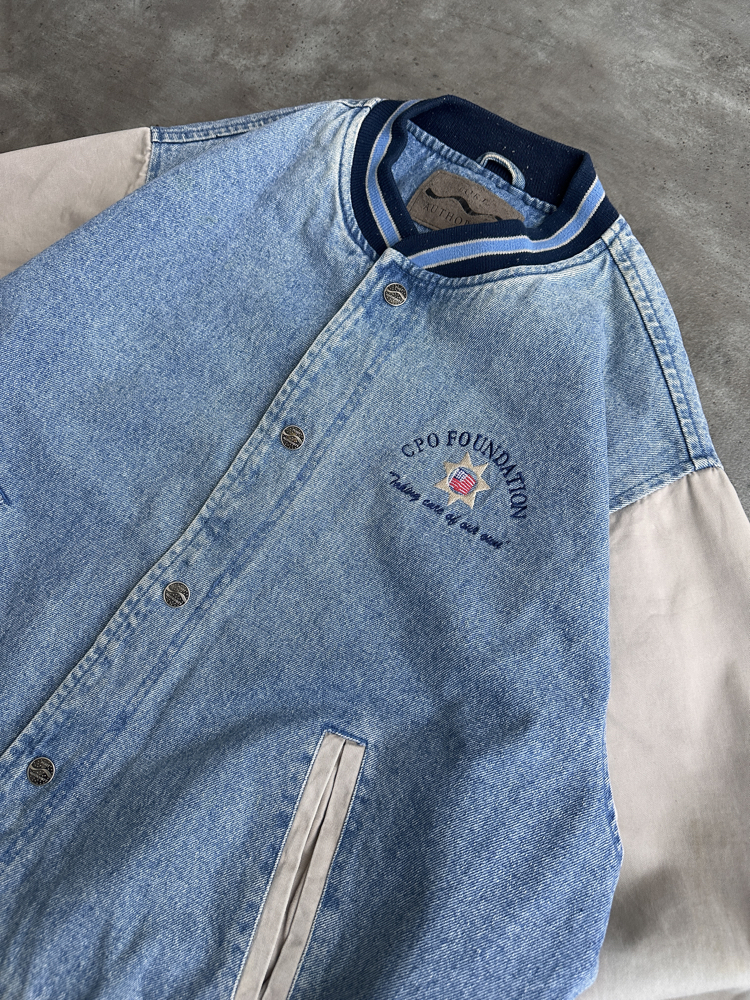 Vintage Denim Varsity Kolej Jacket (L)