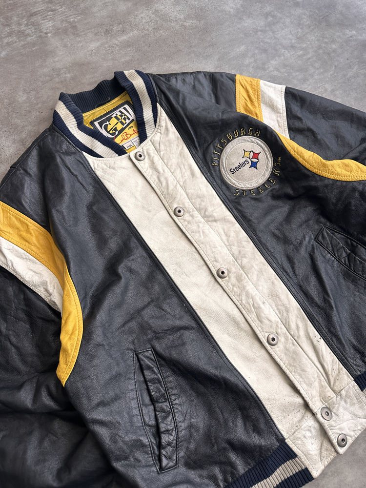 90s G-III Steelers Deri Kolej Ceket (XL)