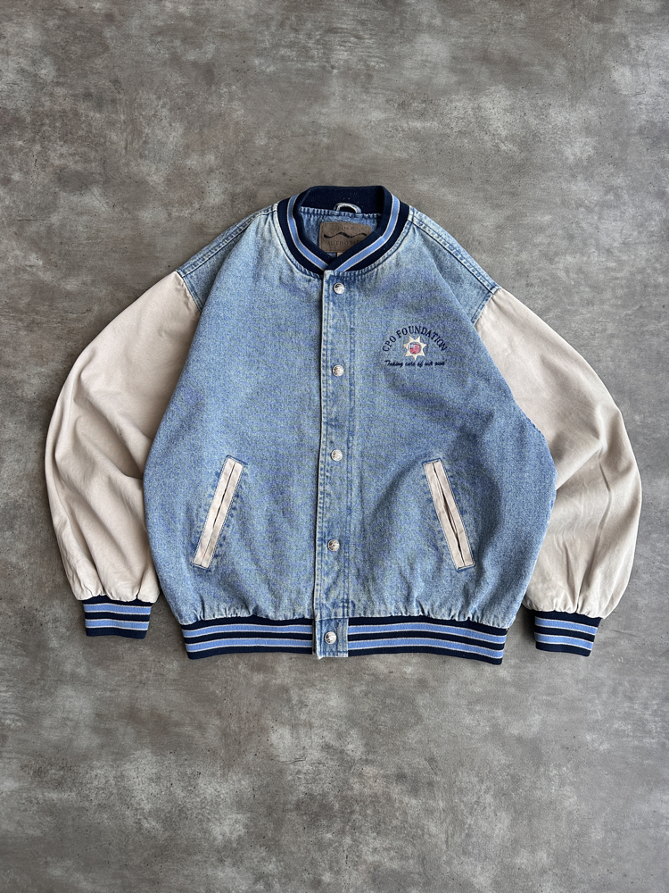 Vintage Denim Varsity Kolej Jacket (L)