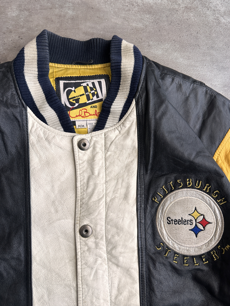 90s G-III Steelers Deri Kolej Ceket (XL)