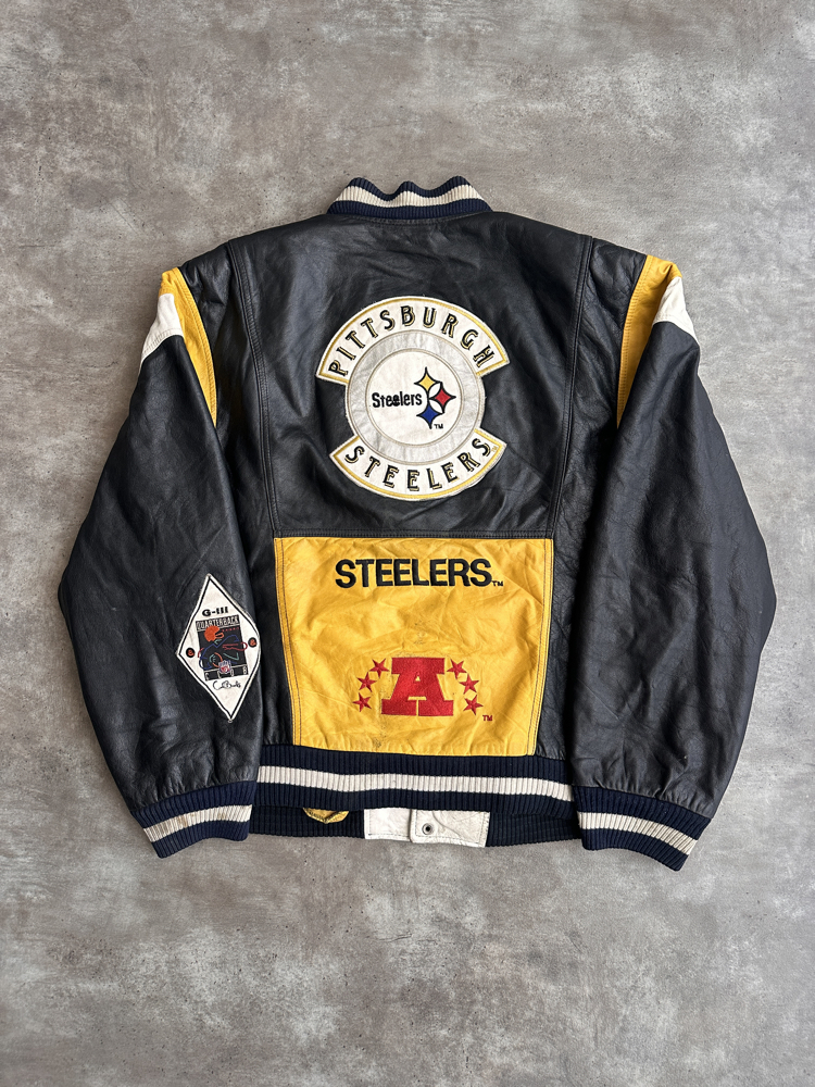 90s G-III Steelers Deri Kolej Ceket (XL)