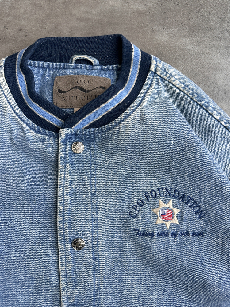 Vintage Denim Varsity Kolej Jacket (L)