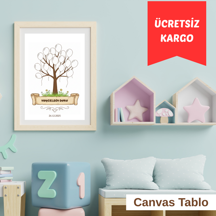 Kişiselleştirilebilir Parmak İzi Tablo – Baby Shower / Doğum Odası Konseptli – Canvas