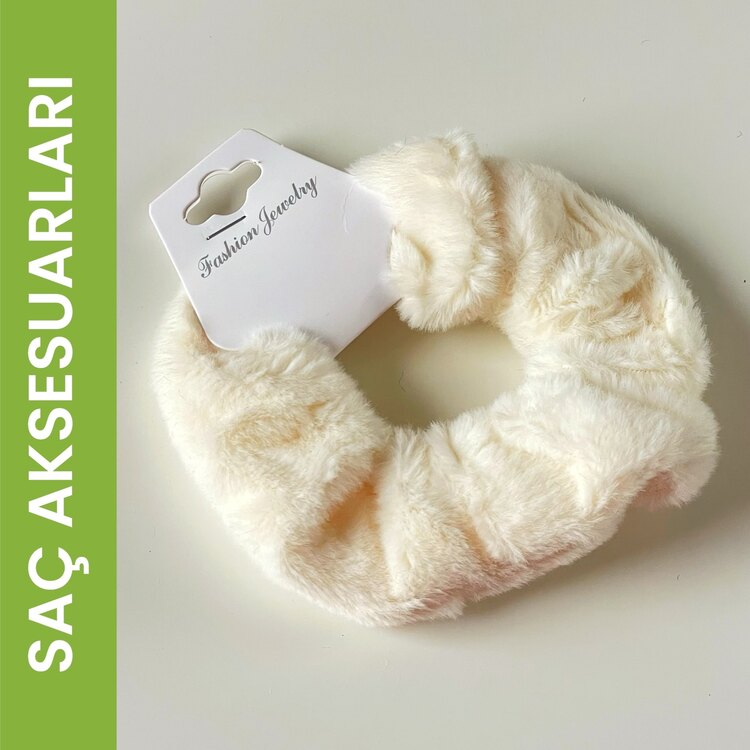 Peluş Lastikli Toka Krem