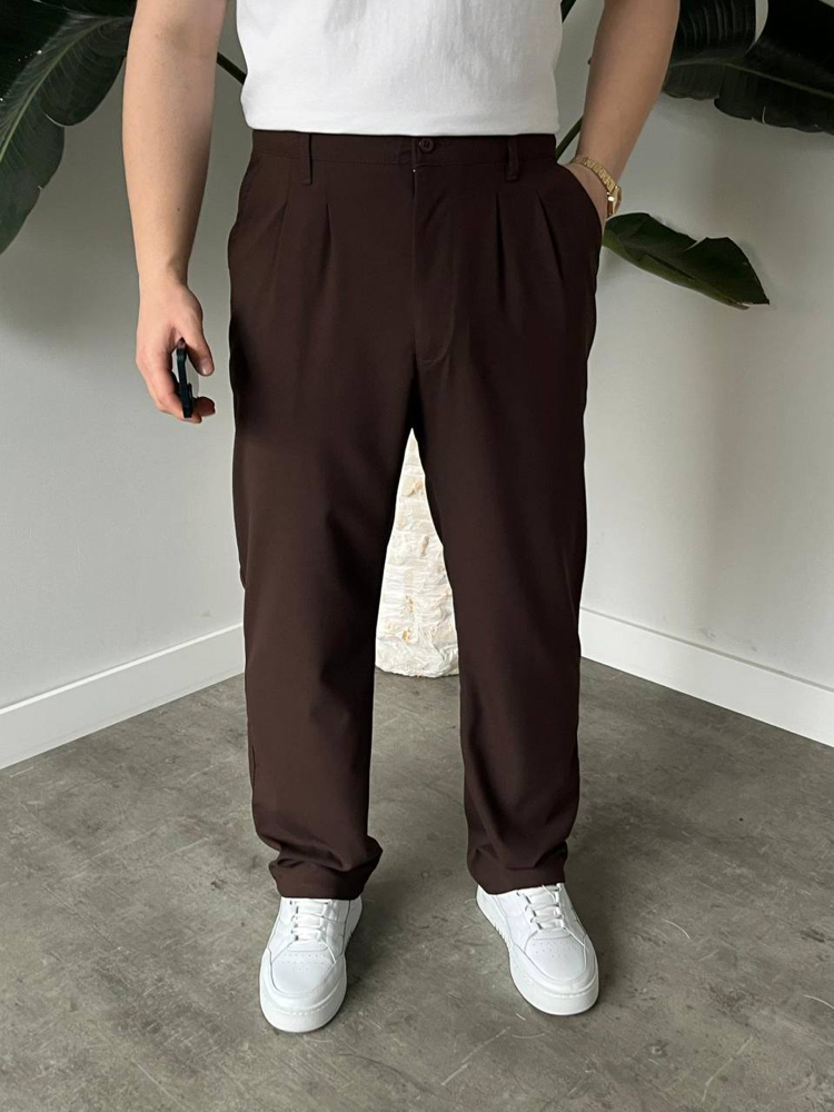 BAGGY PİLELİ PANTOLON-KAHVERENGİ 