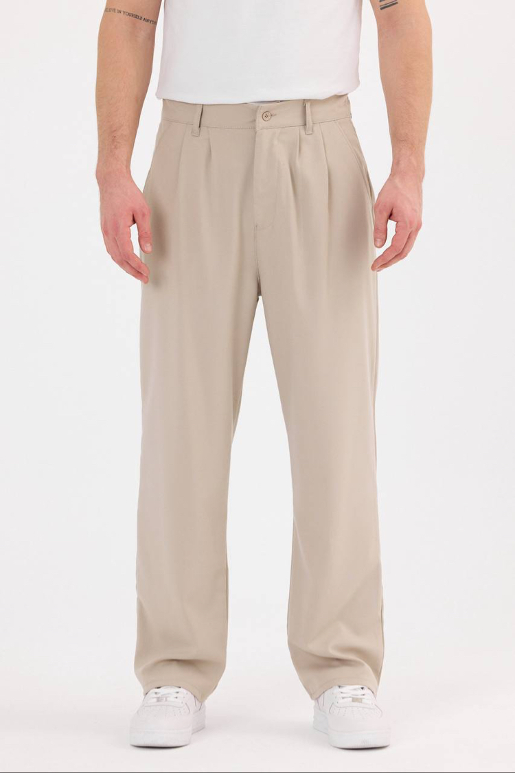 BAGGY PİLELİ PANTOLON-BEJ